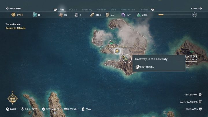 To get to the gates of the ancient city, you need to go to the Gateway to the Lost City - AC Odyssey Fate of Atlantis: The Second Calling - Episode 2 - Torment of Hades - Assassins Creed Odyssey Guide