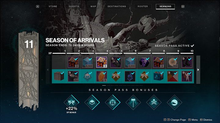 Each player is given access to a free version of the Season Pass and can earn rewards from the top reward bar - Destiny 2: Season Pass - Basics - Destiny 2 Game Guide
