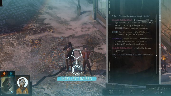 Once you pull the cigarette out of the pack, you can let Harrier smoke it - Disco Elysium: Drugs - Basics - Disco Elysium Guide