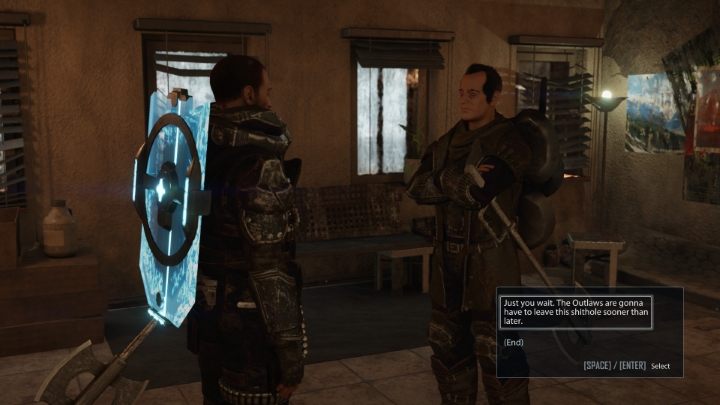 First, talk to CRONY U4 about the Outlaws' troubles, then go to Baxter at the Crater - Elex 2: Unrest and Unity - walkthrough - Chapter 4 - Elex 2 Guide