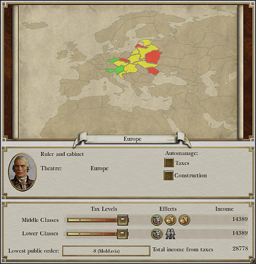 On the picture below taxes are at the maximum level - Game Mechanics - Region Management - Taxes - Region management - Empire: Total War - Game Guide and Walkthrough