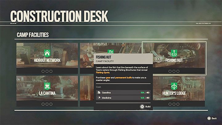 A Fishing Hut can help you with fishing, which you can order at the construction table as one of the projects to set up at a rebel hideout (Montero Farm, Patriotas Peak or Maximas Camp) - Far Cry 6: Hunting and fishing - Basics - Far Cry 6 Guide