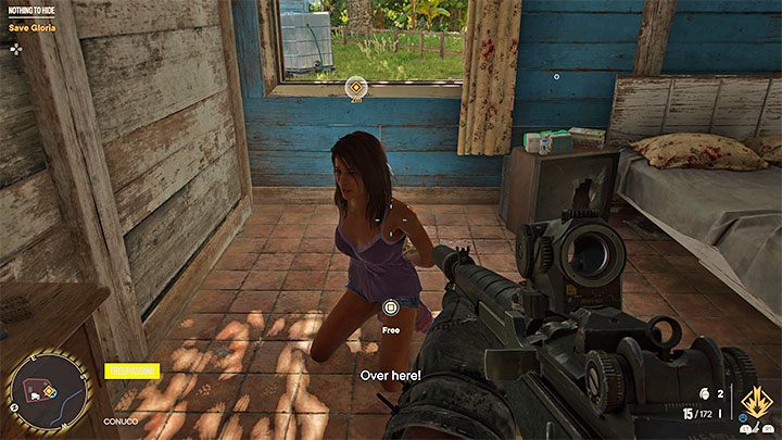 Gloria is imprisoned in one of the buildings on the farm - hold down the interact button to free her - Far Cry 6: Nothing to Hide - walkthrough - El Este - Far Cry 6 Guide