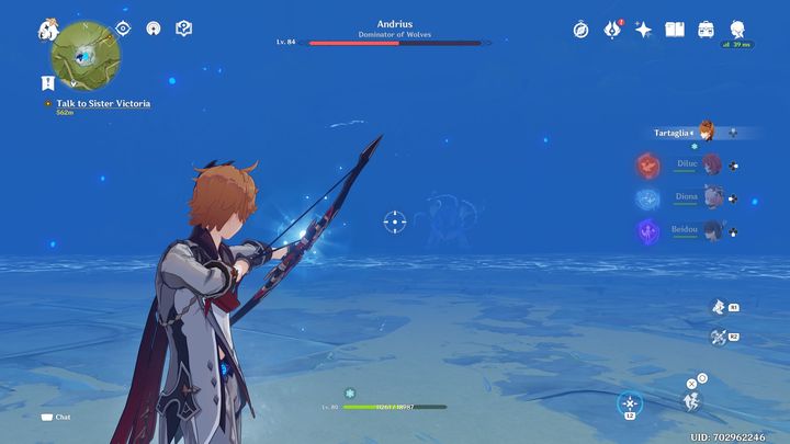 You have a short moment to use the bow when he stands still - Genshin impact: Andrius, Wolf of the North - boss; how to beat? - Bosses - Genshin Impact Guide