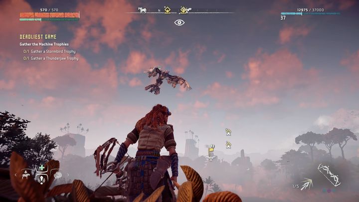 Go to the marked place and you will see one machine flying on the sky - Horizon Zero Dawn: Deadliest Game - errand walkthrough, tips - Meridian - Meridian - Horizon Zero Dawn Guide, Walkthrough