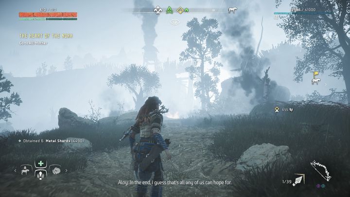 Right before the very entrance, you will notice that Embrace is ruined - Horizon Zero Dawn: The Heart of the Nora walkthrough, tips - Main Missions | Walkthrough - Horizon Zero Dawn Guide, Walkthrough