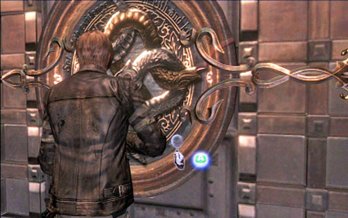 Behind the fire youll find a gate with snake relief - Chapter 3 - The Catacombs | Leons campaign - Leons campaign - Resident Evil 6 Game Guide