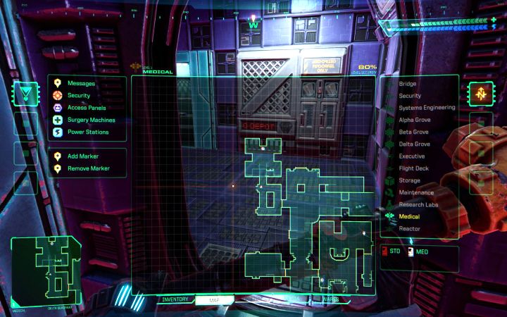 The second Armory on the Medical deck is in the western part of the map - System Shock Remake: Where is the Medical Armory code? - FAQ - System Shock Remake Guide